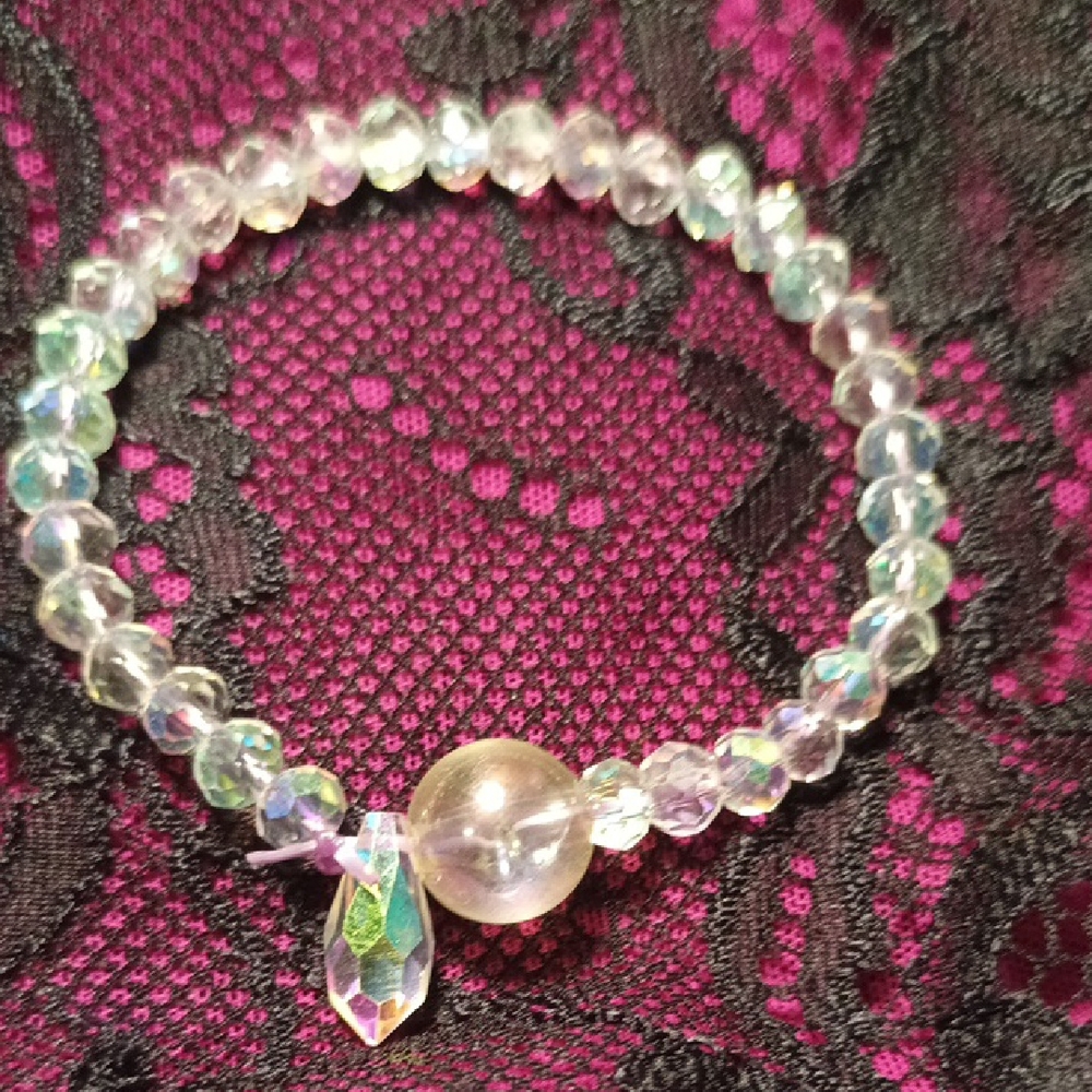 Iridescent Beaded Bracelet with Crystal Charm